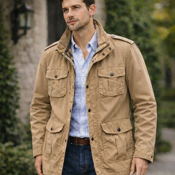 Barbour Other - Vtg BARBOUR Men's L Washed Twill Trooper Field Jacket Tan Rugged Preppy‎ Utility